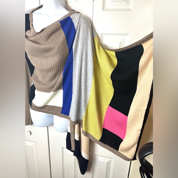 Anthro SPARROW Calculation Cardigan Wrap Sweater Ribbed Knit Color Block Black - Picture 6 of 12